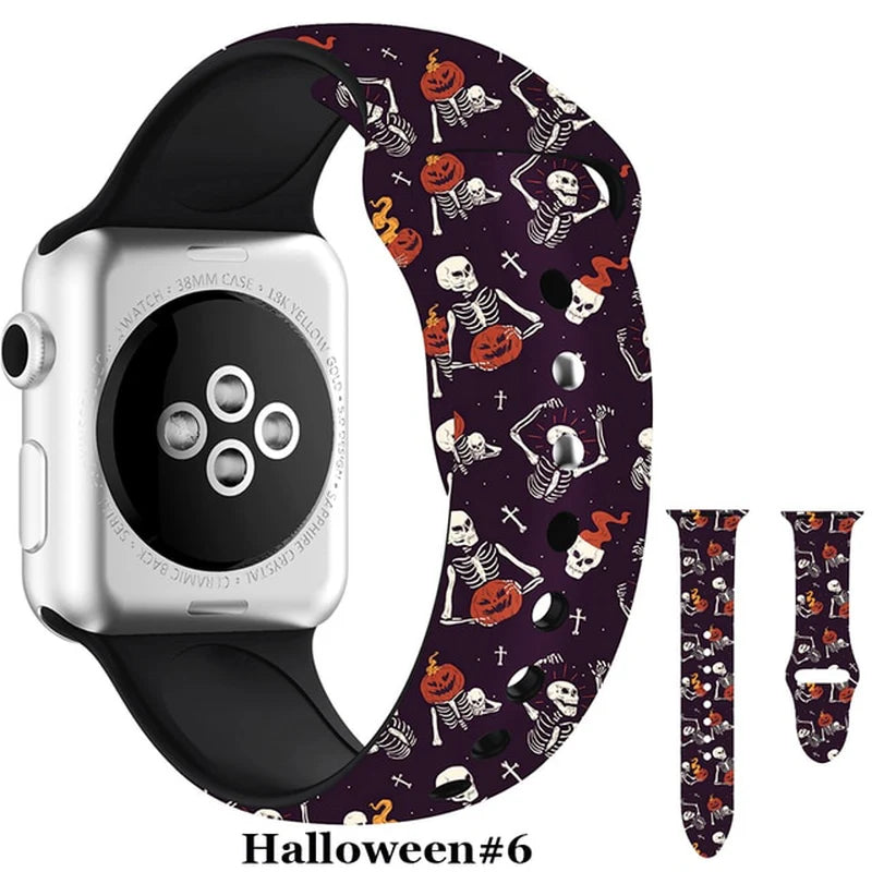 Halloween Strap for Apple Watch Band 45Mm 41Mm 44Mm 40Mm Silicone New Special Printed for Iwatch 38Mm 42Mm Iwatch 7 6 SE 5 4 3 2