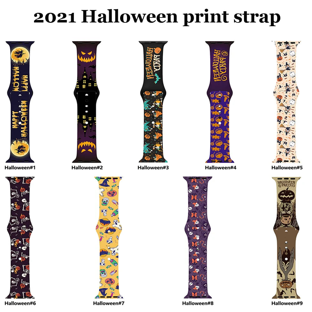 Halloween Strap for Apple Watch Band 45Mm 41Mm 44Mm 40Mm Silicone New Special Printed for Iwatch 38Mm 42Mm Iwatch 7 6 SE 5 4 3 2