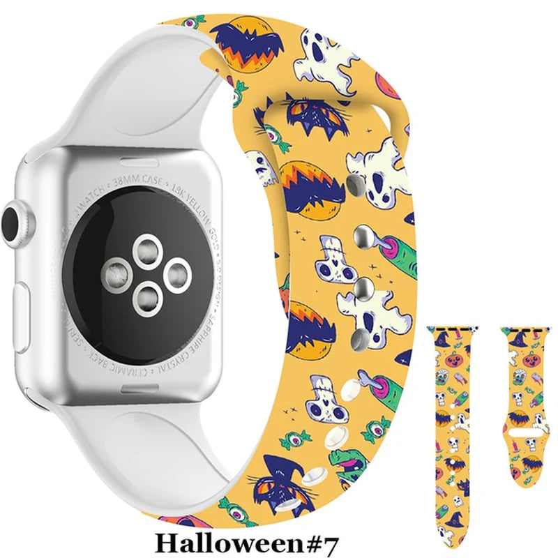 Halloween Strap for Apple Watch Band 45Mm 41Mm 44Mm 40Mm Silicone New Special Printed for Iwatch 38Mm 42Mm Iwatch 7 6 SE 5 4 3 2