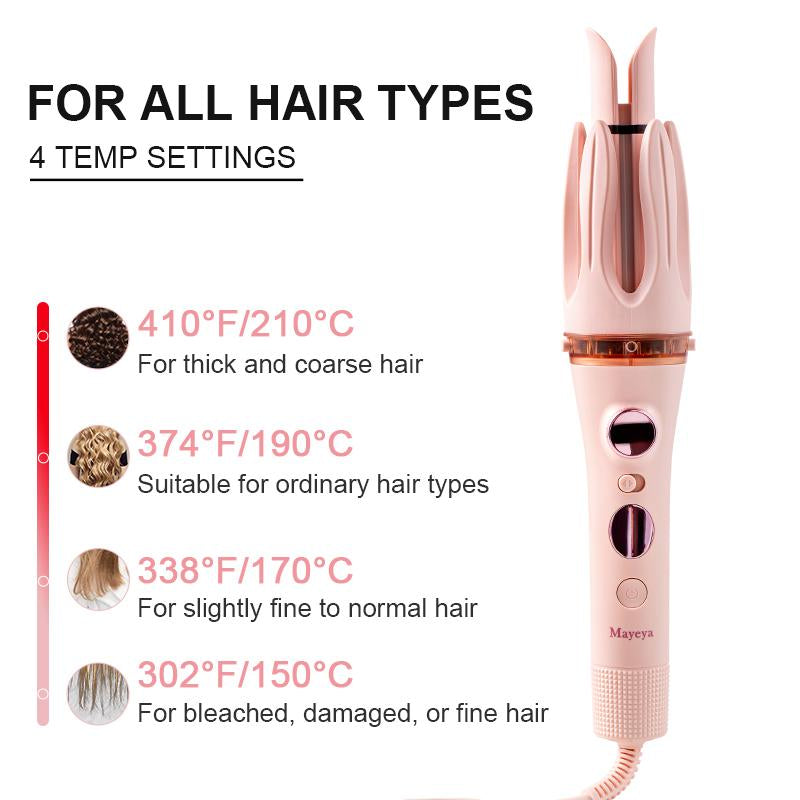 Mayeya Automatic Curling & Straightening Iron - Pink Multifunctional Styler with Dual Swivel & Anti-Iron Feature - Heat Free Styler for Natural Waves - Travel Friendly Lazy Curling Tool