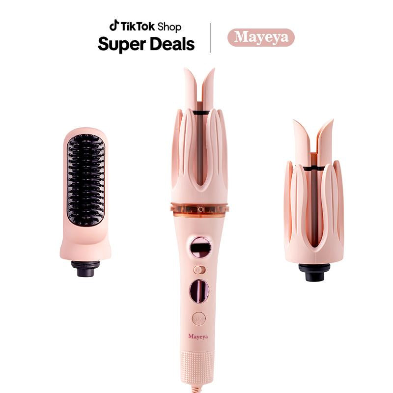 Mayeya Automatic Curling & Straightening Iron - Pink Multifunctional Styler with Dual Swivel & Anti-Iron Feature - Heat Free Styler for Natural Waves - Travel Friendly Lazy Curling Tool