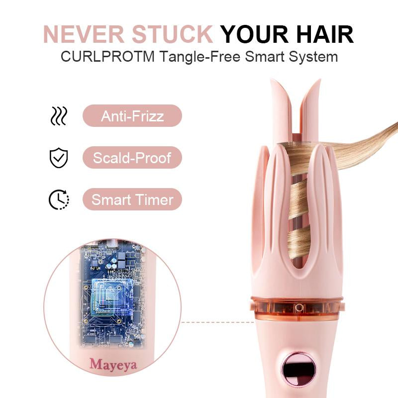 Mayeya Automatic Curling & Straightening Iron - Pink Multifunctional Styler with Dual Swivel & Anti-Iron Feature - Heat Free Styler for Natural Waves - Travel Friendly Lazy Curling Tool