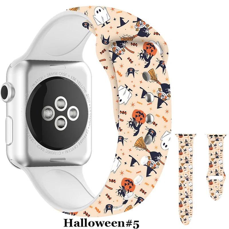 Halloween Strap for Apple Watch Band 45Mm 41Mm 44Mm 40Mm Silicone New Special Printed for Iwatch 38Mm 42Mm Iwatch 7 6 SE 5 4 3 2
