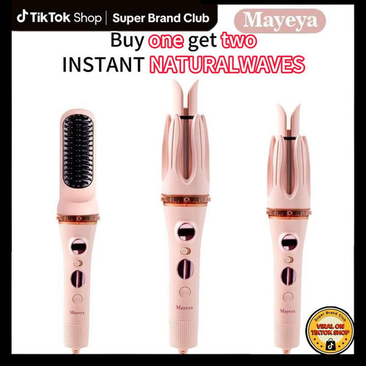 Mayeya Automatic Curling & Straightening Iron - Pink Multifunctional Styler with Dual Swivel & Anti-Iron Feature - Heat Free Styler for Natural Waves - Travel Friendly Lazy Curling Tool