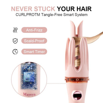 Mayeya Automatic Curling & Straightening Iron - Pink Multifunctional Styler with Dual Swivel & Anti-Iron Feature - Heat Free Styler for Natural Waves - Travel Friendly Lazy Curling Tool